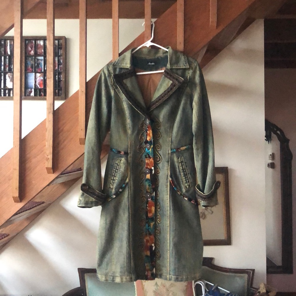 Vintage Denim Embellished One of a Kind Trenchcoat